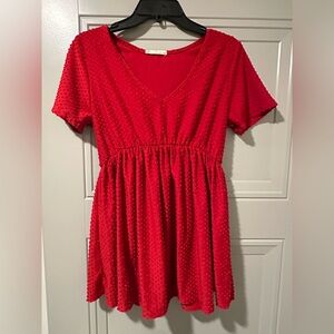 Mia Belle red clip dot v-neck maternity top